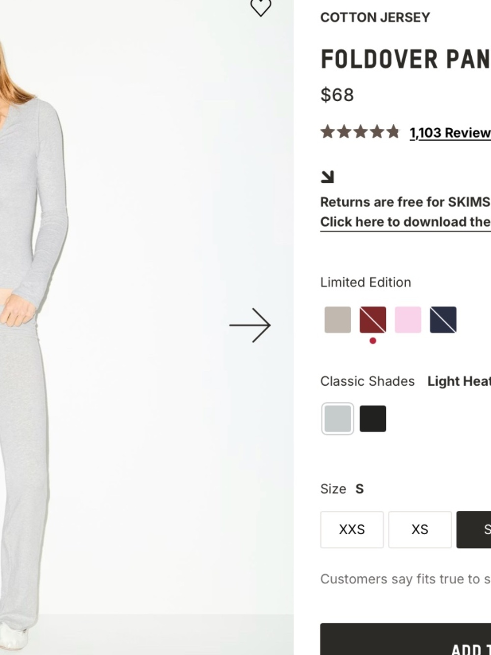 Skims Cotton Jersey FOLDOVER PANT - Picture 3 of 3